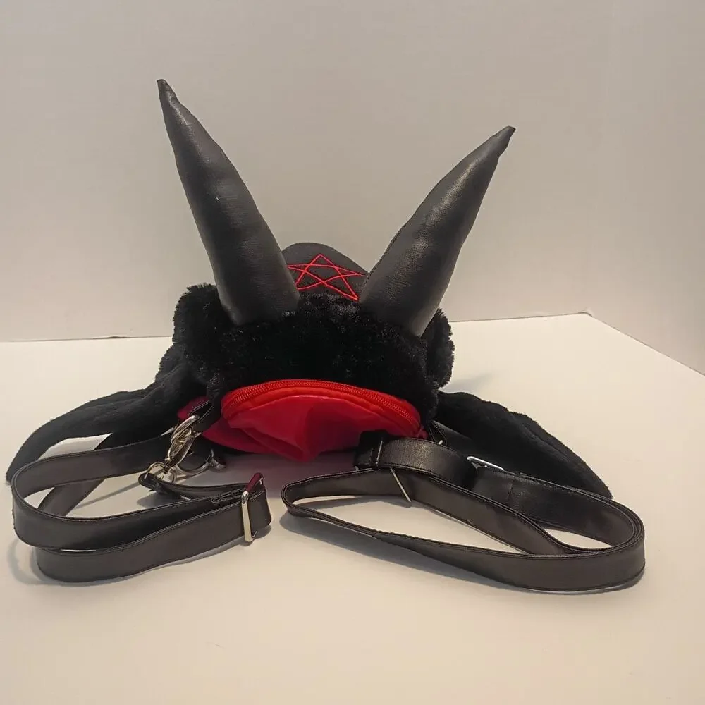Kreepsville 666 Baphomet Goat Plush Head Backpack Crossbody Bag Black Goth